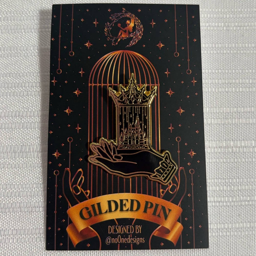Gilded Crown & Hand Brooch Pin